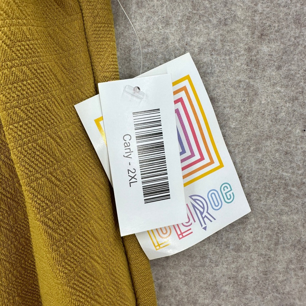 NEW LuLaRoe Carly Dress Mustard Yellow Textured Pocket Tunic Top 2XL FLAWS - Picture 6 of 10